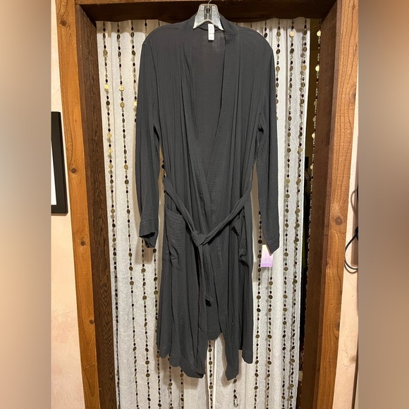 Dark Gray 100% crinkle cotton Long Sleeve Robe M/L - Picture 1 of 2